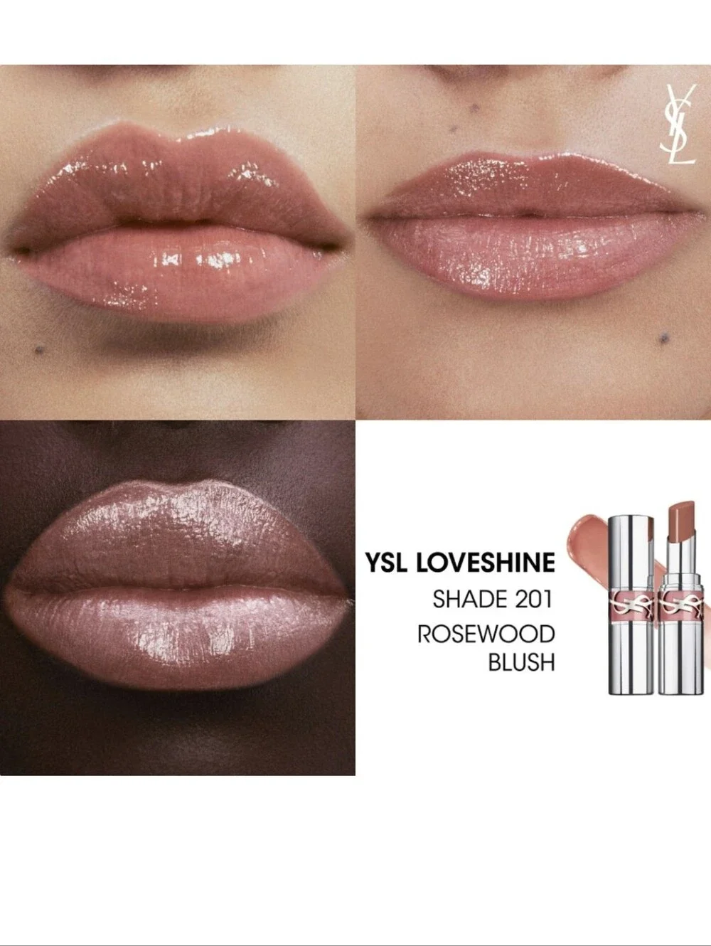 YSL Loveshine Lipstick Rosewood Blush (201 Warm Nude Pink), .04oz (TS), NIB